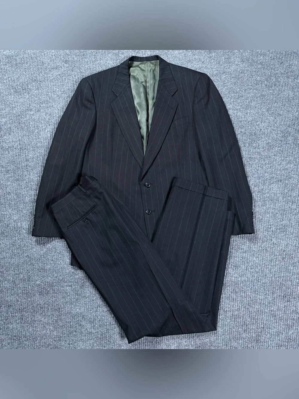 Vtg Christian Dior Suit Mens 42L Black Pinstripe 100% Wool 2Pc Pleated 36x32